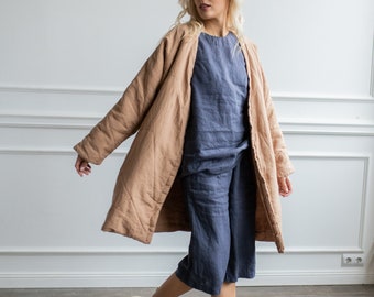 Linen fall coat - linen coat with pockets - linen coat with belt - spring coat for women - linen loose coat - coat oversize