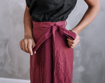 Wrap Skirt Linen with ties. Mid-calf length. Purple skirt, black skirt, green skirt, many colors are available