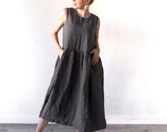 Leinenkleider für Frauen, Leinenkleider, Maxikleid aus Leinen, Leinenkleid in Übergröße, schwarzes Leinenkleid, Kleid aus Bio-