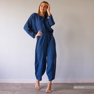 HAREM PANT PAJAMA, loose pants, wide trousers, pajama set, pyjama set, linen pyjama, linen pyjama, blue pajama, pink pajama, white pajama