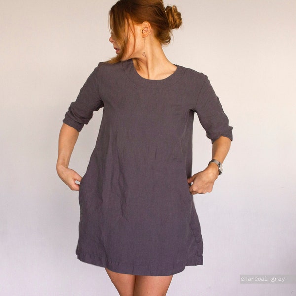 PLUS SIZE DRESS, mini dress, short linen dress, linen dress, mini linen dress, wide linen dress, loose linen dress, grey linen dress, lenok