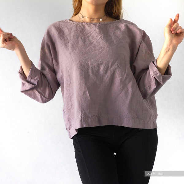 WOMEN TOP long sleeve, loose top, oversized top, pure linen top, pure linen blouse, plus size top, plus size blouse, plus size shirt , Lenok