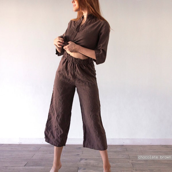 plus size wide leg pants,  high waist cropped wide pants, black linen pants, wide leg pants, linen wide legged pants, white linen pants