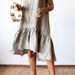 White linen top tunic dress