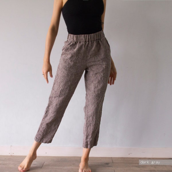 PANTALON EN LIN, pantalon en lin, vêtements grandes tailles, grande taille, pantalon taille haute, pantalon noir, pantalon pour femme, pantalon ample, pantalon de bureau, Lenok