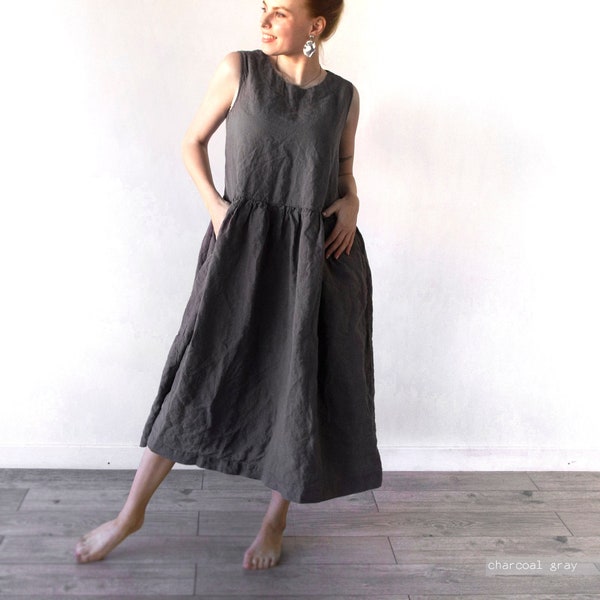 OVERSIZED DRESS, oversized shirt dress, black midi dress, 100% linen, loose summer dress, summer dress, long plus size dress, white dress