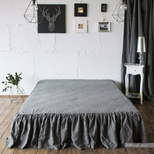 BEDSPREAD with ruffle - Bed cover - Linen coverlet - Linen skirt - Valance - bedskirt - linen bed spread - Bed skirt - Rustic bed