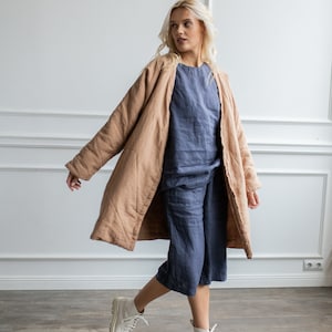 Linen fall coat linen coat with pockets linen coat with belt spring coat for women linen loose coat coat oversize image 1