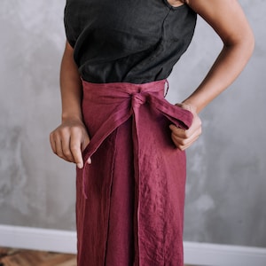 Wrap Skirt Linen with ties. Mid-calf length. Purple skirt, black skirt, green skirt, many colors are available image 1