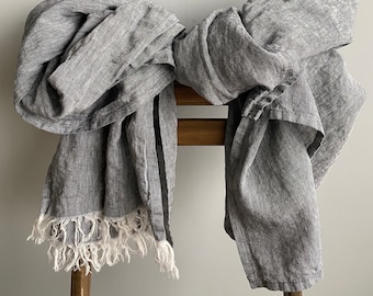 Linnen sjaals in 31 kleuren, linnen cadeau voor haar, natuurlijke lichtgewicht linnen unisex sjaal, gemêleerde sjaal, grijze sjaal, zwarte sjaal, bruine sjaal