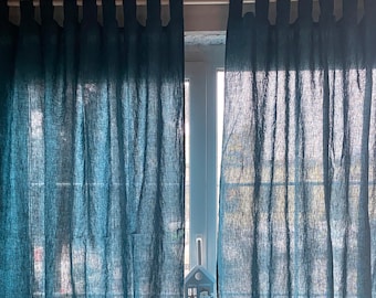 Tab Top Linen curtain panel for living room, kitchen curtain panel, linen custom curtains