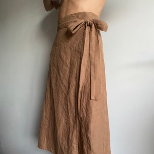 Linen Wrap Skirt, high waisted skirt, natural linen skirt for women, mid-calf skirt linen, linen circle skirt zdjęcie 10