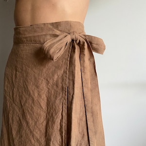 Linen Wrap Skirt, high waisted skirt, natural linen skirt for women, mid-calf skirt linen, linen circle skirt zdjęcie 1