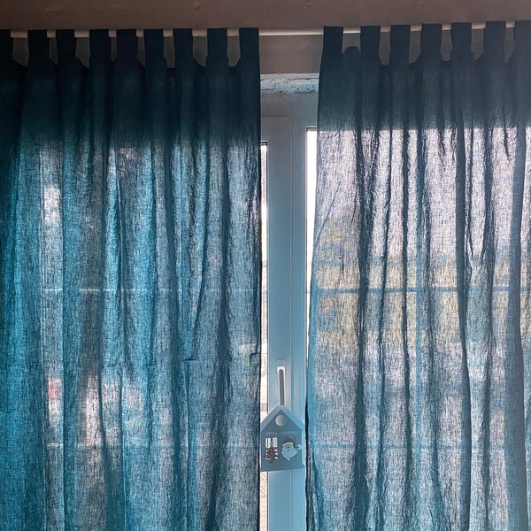 Tab Top Linen curtain panel for living room, kitchen curtain panel, linen custom curtains