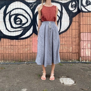 Linen a-line skirt with pockets, high waisted skirt women, linen skirt elastic waist image 1