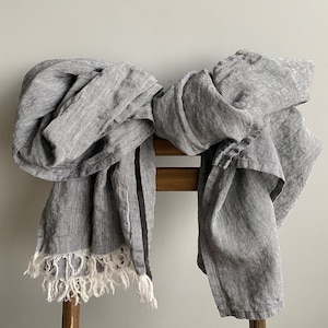 Linen Scarves in 31 colors, linen gift for her, natural lightweight linen unisex scarf, melange scarf, gray scarf, black scarf, brown scarf image 1