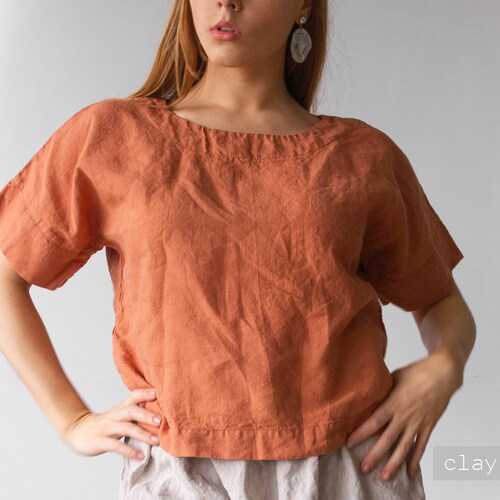 LINEN TSHIRT 100 Linen Linen Tshirt Women Linen Blouse Etsy