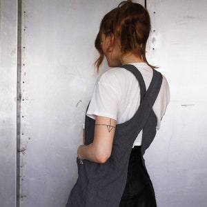 JAPANESE LINEN APRON, cross back apron, full aprons, linen apron cross back, womens aprons, linen pinafore apron, aprons for women, flax image 1