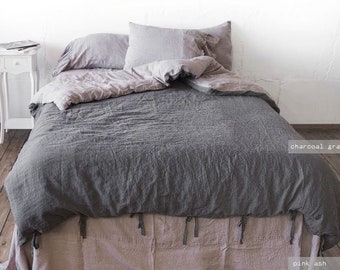 LINEN DUVET COVER two-sided , linen bedding duvet cover queen, linen duvet with ties, reversible cover queen , quilt comforter