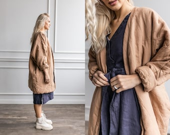 Linen Blanket Hoodie: Oversized Warm Coat with Belt