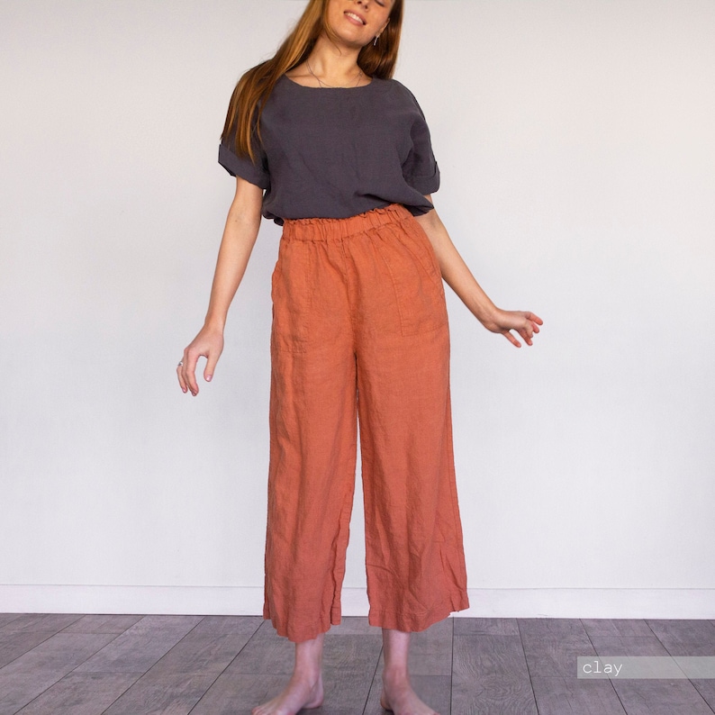 BOHO PANTS WOMEN, women pants, linen pants, washed linen, harem pants, loose linen pants, linen trousers, soft linen pants, linen harem pant image 5