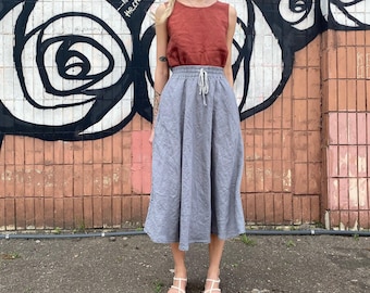 Handmade Linen A-Line Skirt: High Waisted Skirt with Pockets