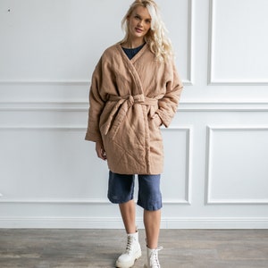 Linen fall coat linen coat with pockets linen coat with belt spring coat for women linen loose coat coat oversize image 2