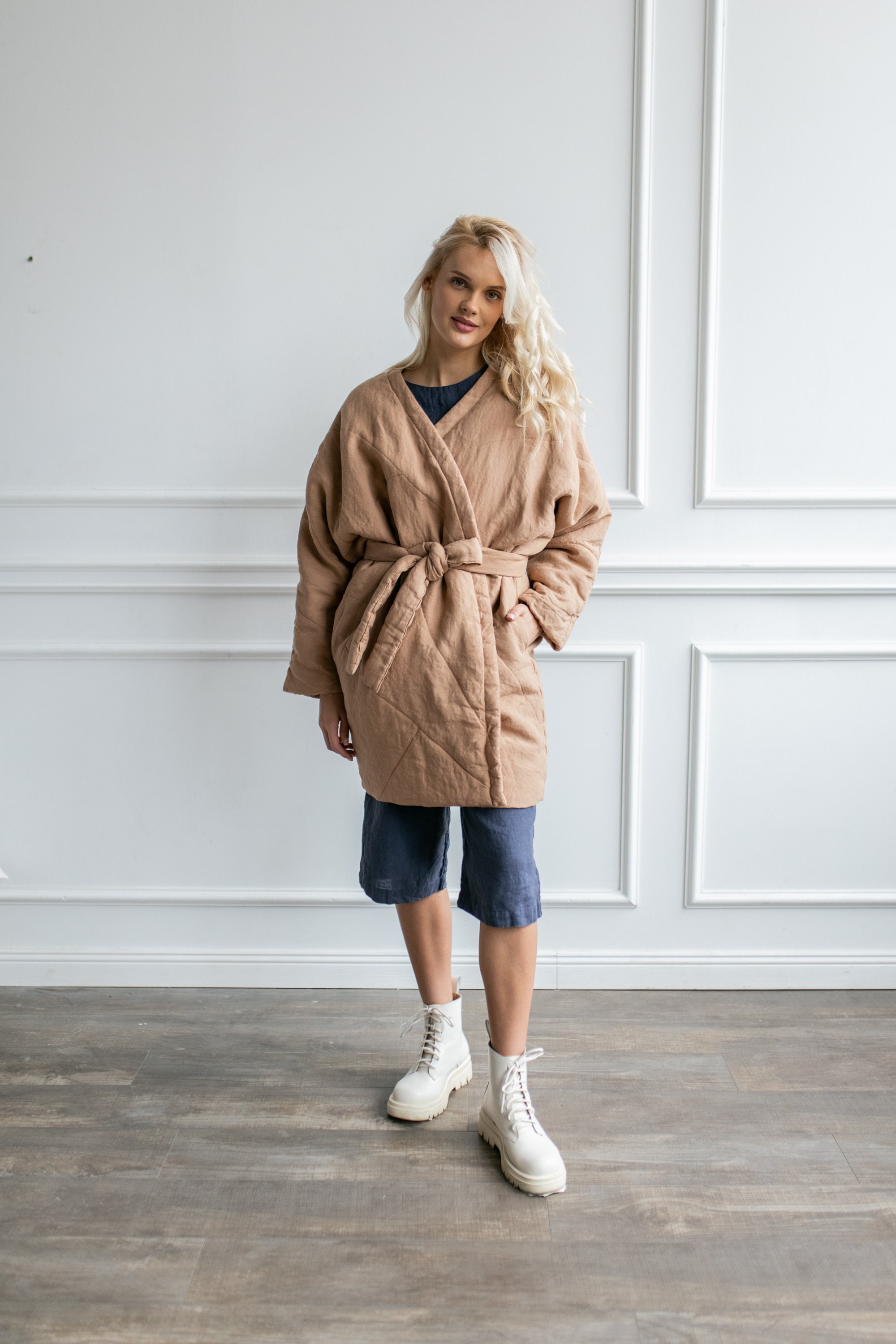 Linen Cardigan for Women - Linen Quilted Cardigan With