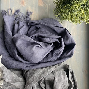 Linen Scarves in 31 colors, linen gift for her, natural lightweight linen unisex scarf, melange scarf, gray scarf, black scarf, brown scarf image 10
