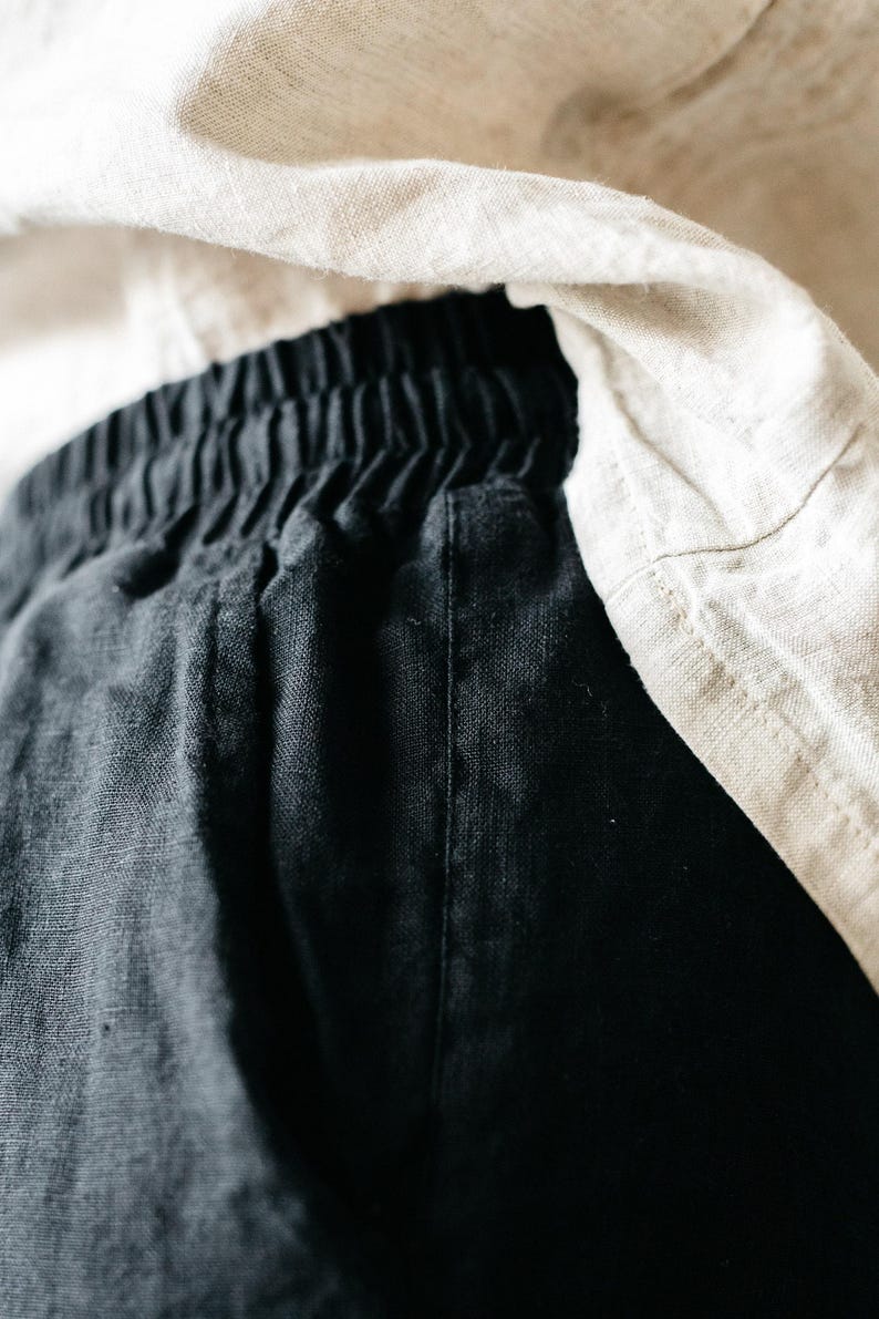 Handgjorda linnebyxor: Byxor med resår i midjan, plus size bild 8