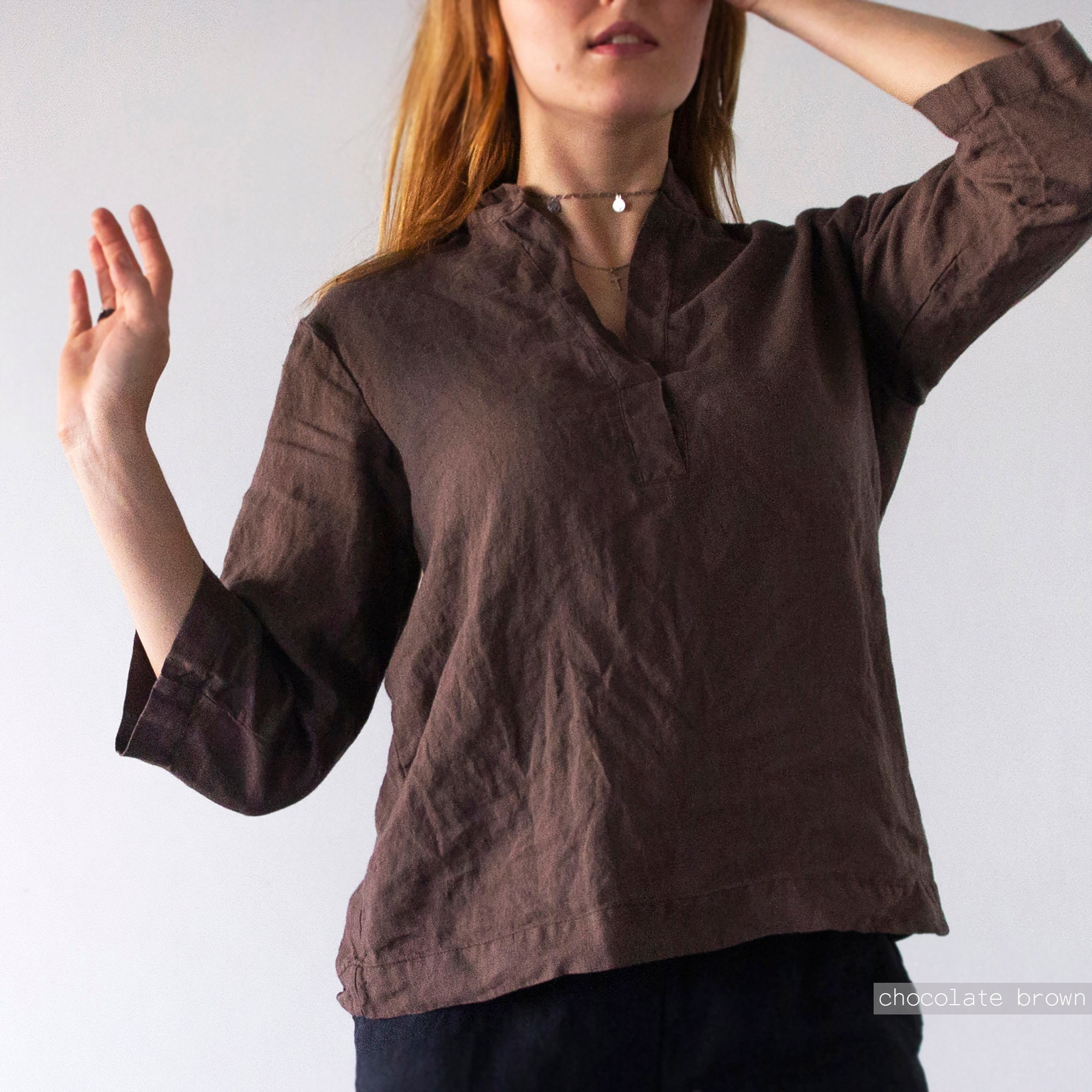 トップス 90s Byblos Pure Linen Pullover Shirt 44 Mens Linen Shirt Long Sleeve Retro V Neck Linen Blouse Lace