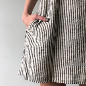 Washed linen DRESS WITH POCKETS, mini dress, ogranic dress, womens linen dress, shirt dress, linen dresses, flax dress, linen striped dress image 5