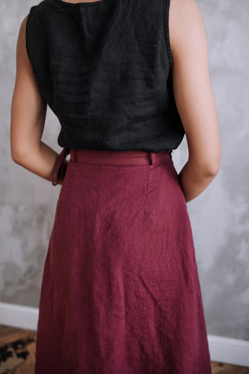 Wrap Skirt Linen with ties. Mid-calf length. Purple skirt, black skirt, green skirt, many colors are available image 10