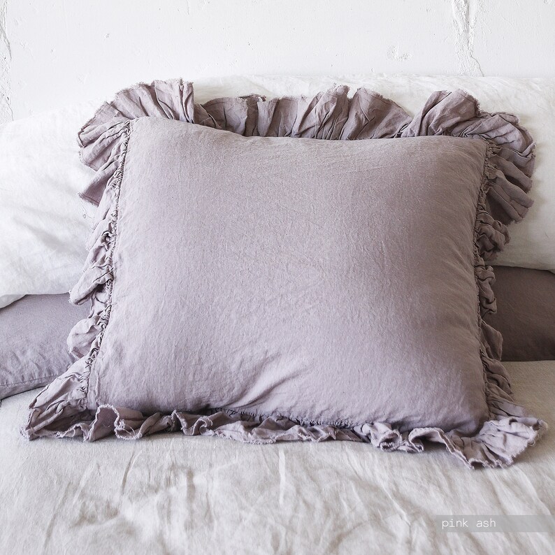 LenokLINENcom Ruffled Linen Pillow Sham