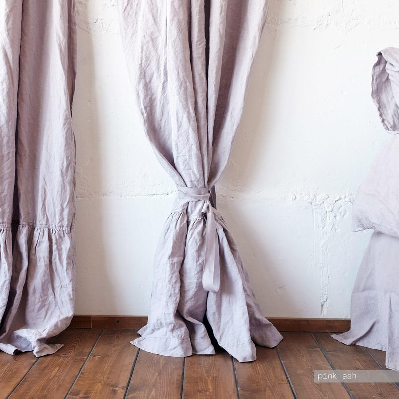 Custom Linen Curtain Panel with Rod Pocket & Ruffle Header image 1