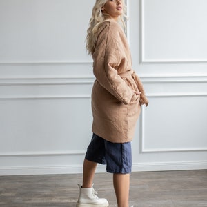 Linen fall coat linen coat with pockets linen coat with belt spring coat for women linen loose coat coat oversize image 9