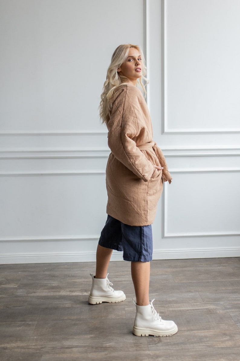 Linen fall coat linen coat with pockets linen coat with belt spring coat for women linen loose coat coat oversize image 9