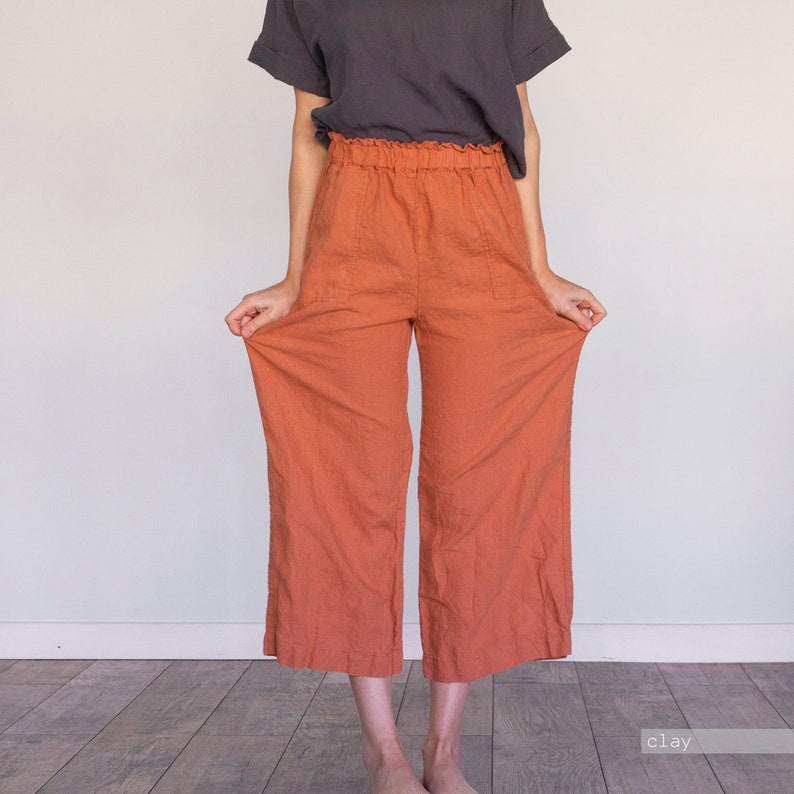 LEINENHOSE / Leinen Culottes Leinen Kleidung / Leinen Frau Kleidung / Leinen Hose für Frau / Leinen Hose für Frau / Pyjama Set Frau Geschenk Bild 6