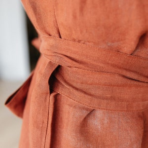 LINEN WRAP DRESS v neck dress, linen kimono dress in spice color with belt, midi dress for women image 8