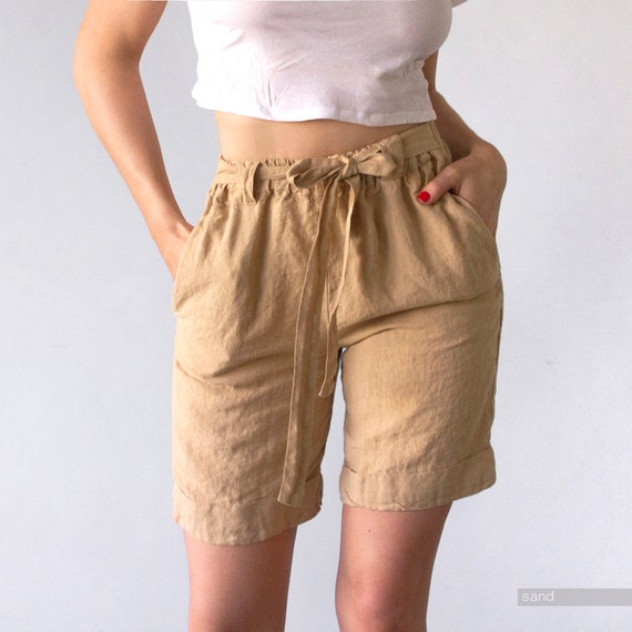 Vergissing schuur klif DAMES LINNEN SHORTS shorts met hoge taille shorts dames - Etsy Nederland