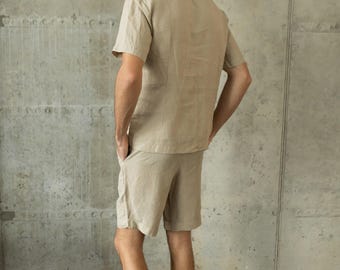 Men's 100% Linen Set: Organic T-Shirt & Shorts - Soft Luxe Texture