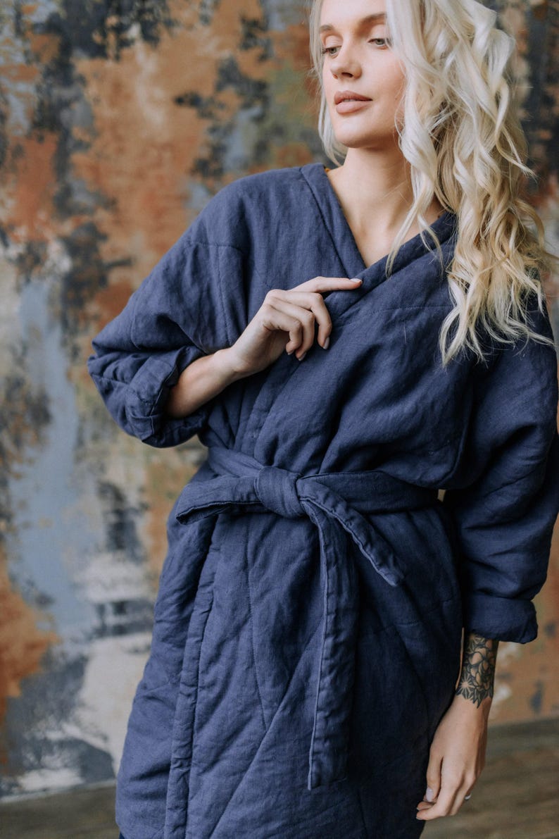Gesteppte Leinen-Winterjacke: Warmer Damenmantel mit Gürtel Bild 6
