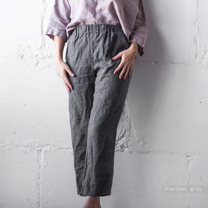 WOMENS LINEN PANTS Grey Linen Pants Wide Leg Linen Pants Etsy
