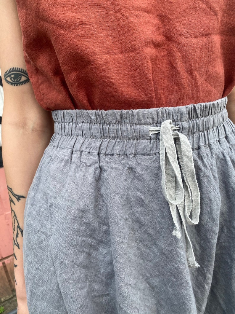 Linen a-line skirt with pockets, high waisted skirt women, linen skirt elastic waist image 5