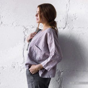 Oversized Linen Top: Women's Relaxed Fit with Pocket image 1