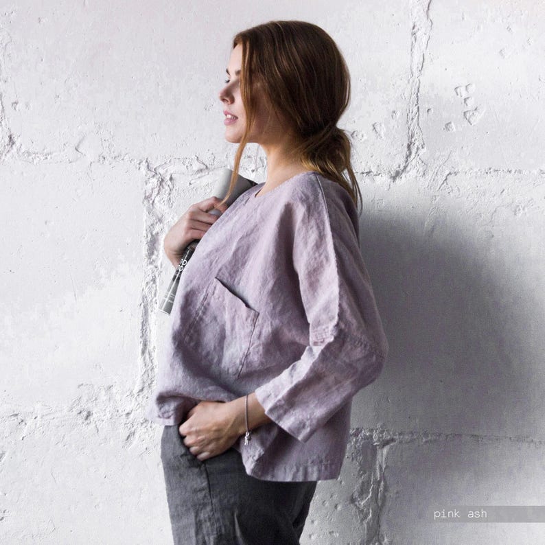 Oversized Linen Top: Women's Relaxed Fit with Pocket image 1