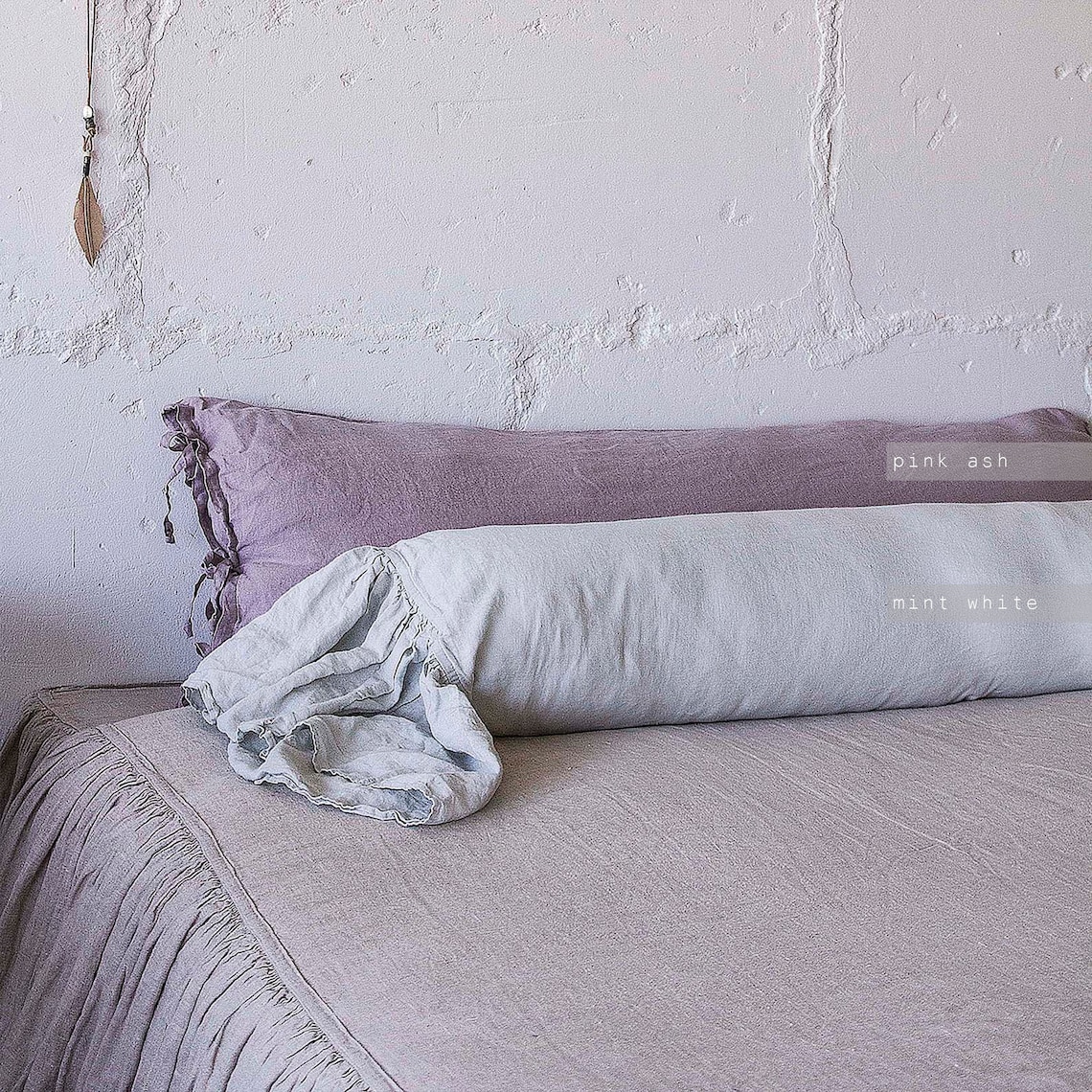 Linen Ruffle Bolster pillow cover long round cushion cover Etsy