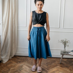A-line skirt with pocket, elastic skirt. Linen skirt for women image 8