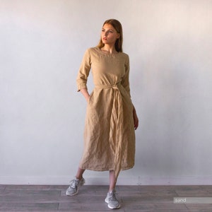 MIDI LINEN DRESS linen clothing ,plus size dress , linen summer dress , plus size linen , oversized dress , natural linen dress pure linen zdjęcie 7