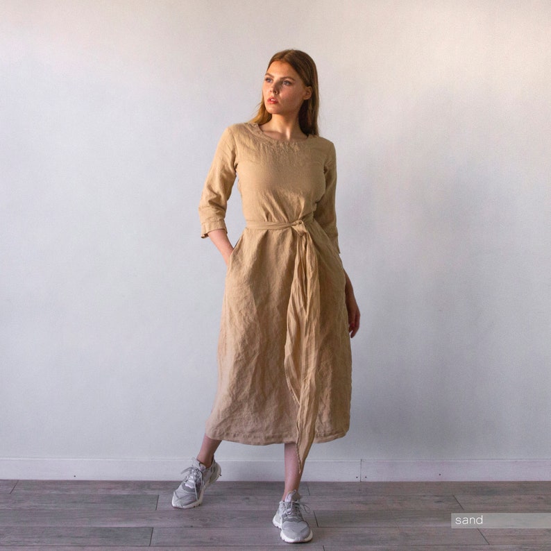 MIDI LINEN DRESS linen clothing ,plus size dress , linen summer dress , plus size linen , oversized dress , natural linen dress pure linen image 7